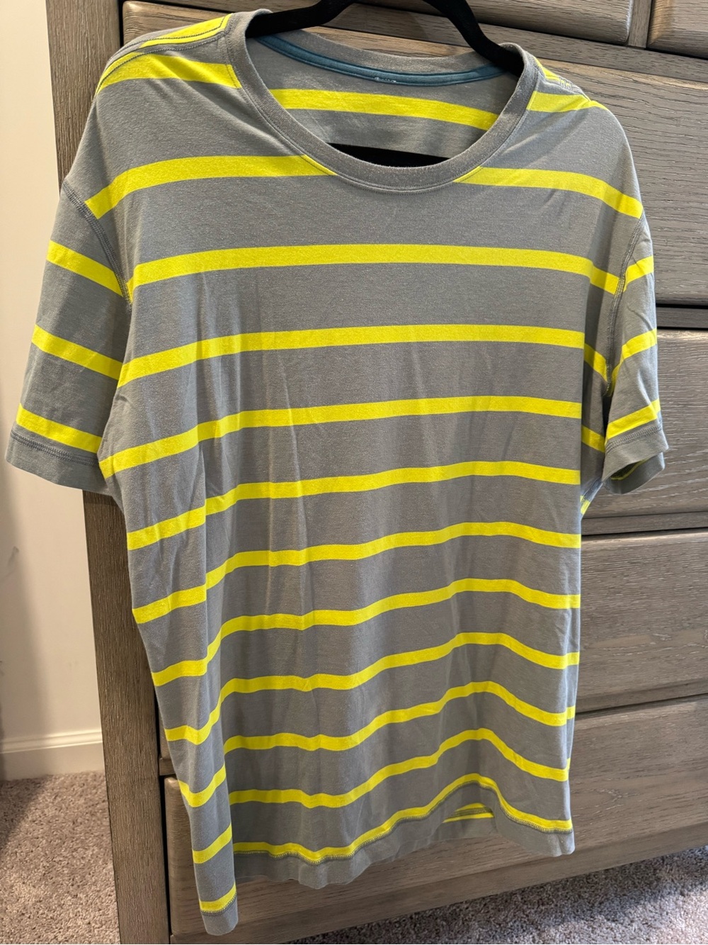lululemon athletica Gray and Yellow Striped Short Sleeve Tee